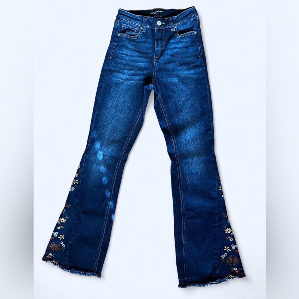 Ashley Mason Premium Chloe Embroidered Bootcut Flared High Rise Jeans